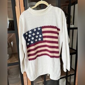 Vintage 90s USA Flag Knit Mockneck Sweater County Seat Patriotic embroidered